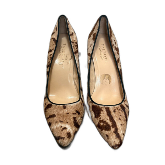 Talbots Animal Print Calf Hair Pumps Pointed Toe Chic Leather Heels Size 8.5 - Picture 2 of 6